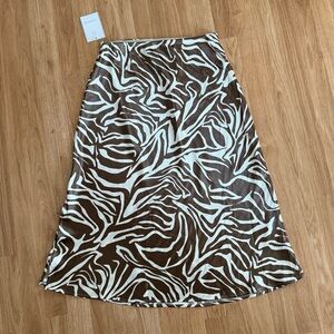 NEW Women’s Calligraphie Brown and White Zebra Print Midi Skirt - Size Medium